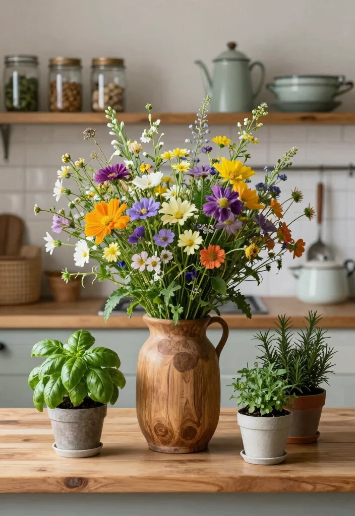 16 Kitchen Bench Decor Ideas With Casual Charm 4 16 Kitchen Bench Decor Ideas With Casual Charm - 4. Fresh Flowers for a Touch of Nature 1