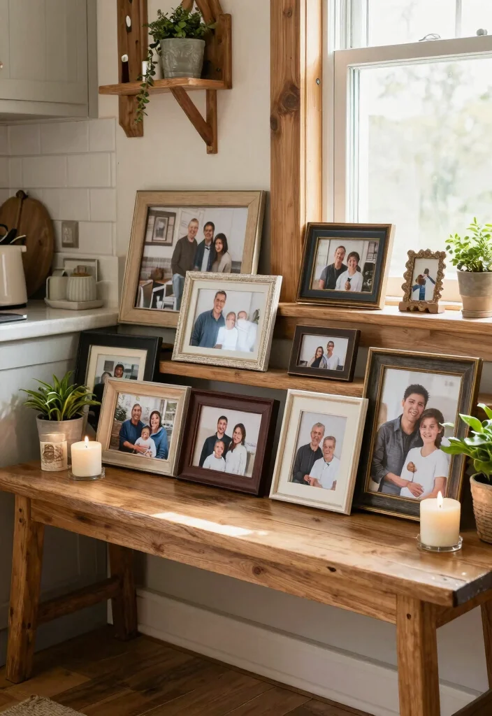 16 Kitchen Bench Decor Ideas With Casual Charm 9 16 Kitchen Bench Decor Ideas With Casual Charm - 9. Display Family Photos 1