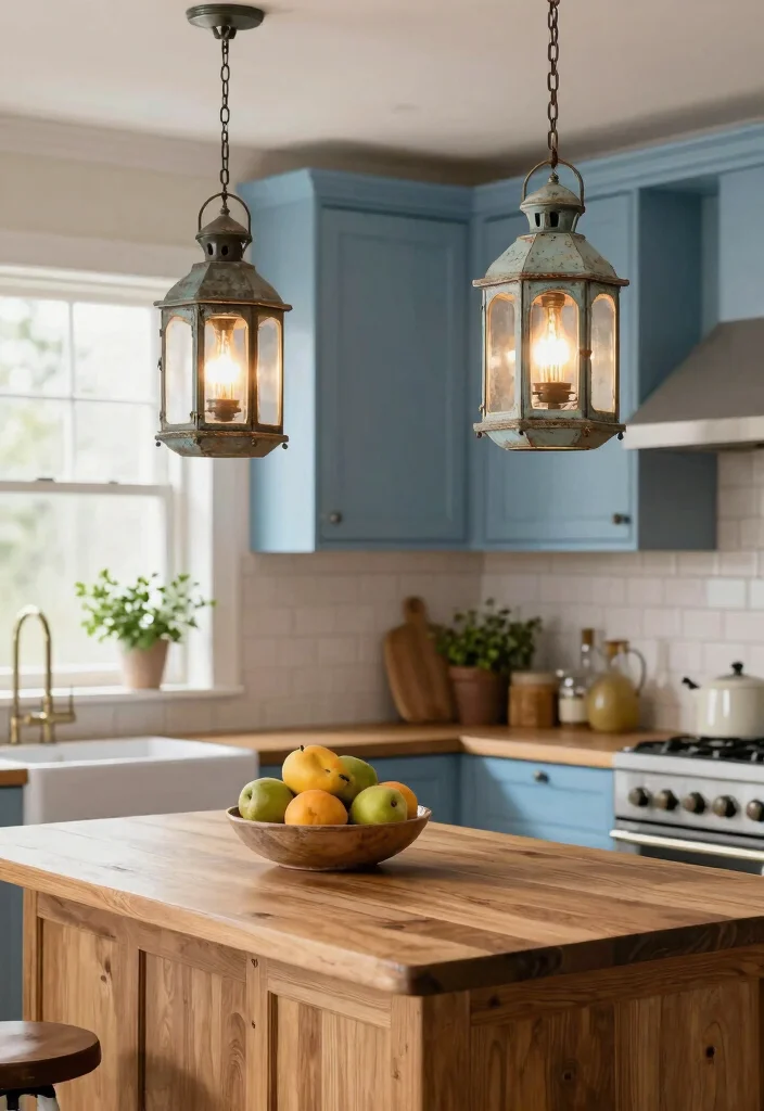 16 Kitchen Lighting Over Island Ideas With Statement Glow - 3. Vintage Lantern-Style Lights 1