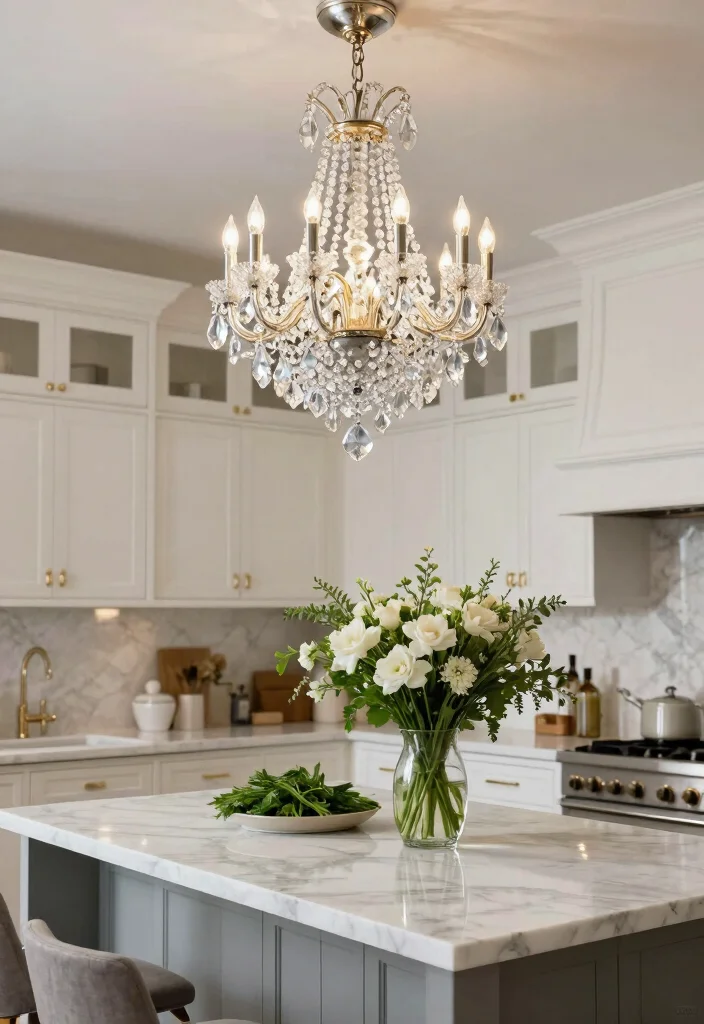 16 Kitchen Lighting Over Island Ideas With Statement Glow - 5. Elegant Crystal Chandelier 1