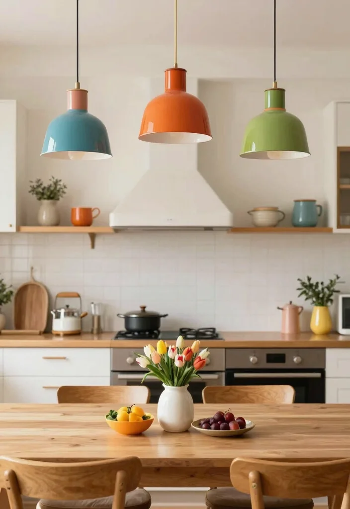16 Light Above Kitchen Table Ideas With Warm Glow - 10. Colorful Vintage Fixtures 1