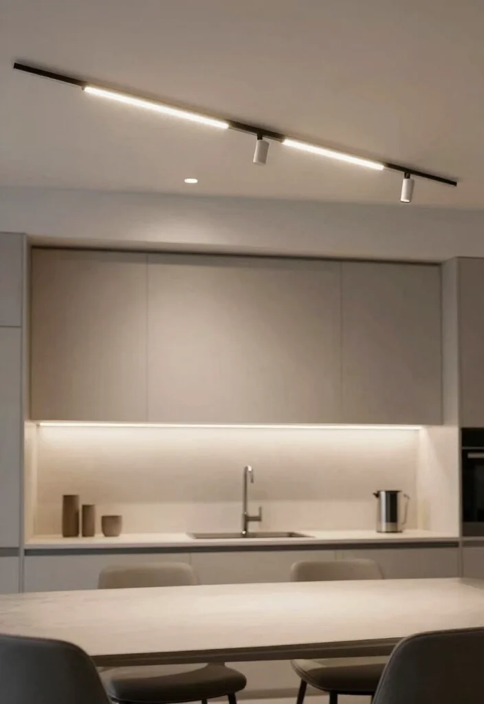 16 Light Above Kitchen Table Ideas With Warm Glow - 7. Minimalist Track Lighting 1