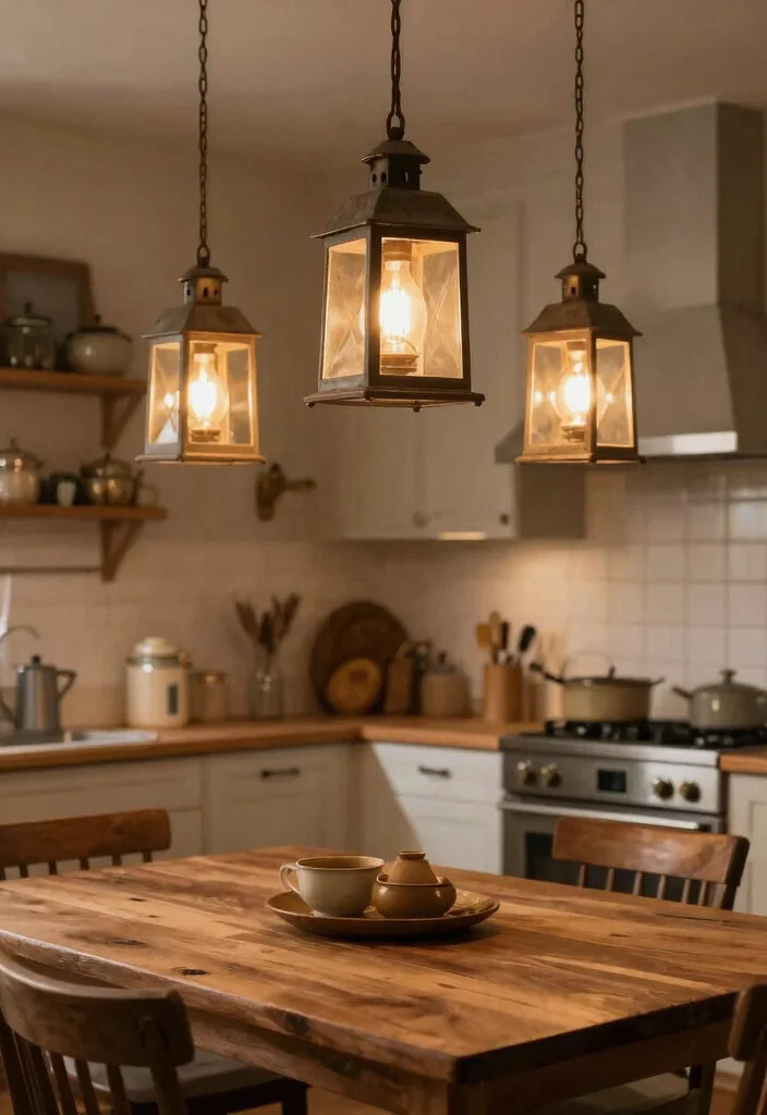 16 Light Above Kitchen Table Ideas With Warm Glow - 9. Rustic Lantern-Style Lighting 1
