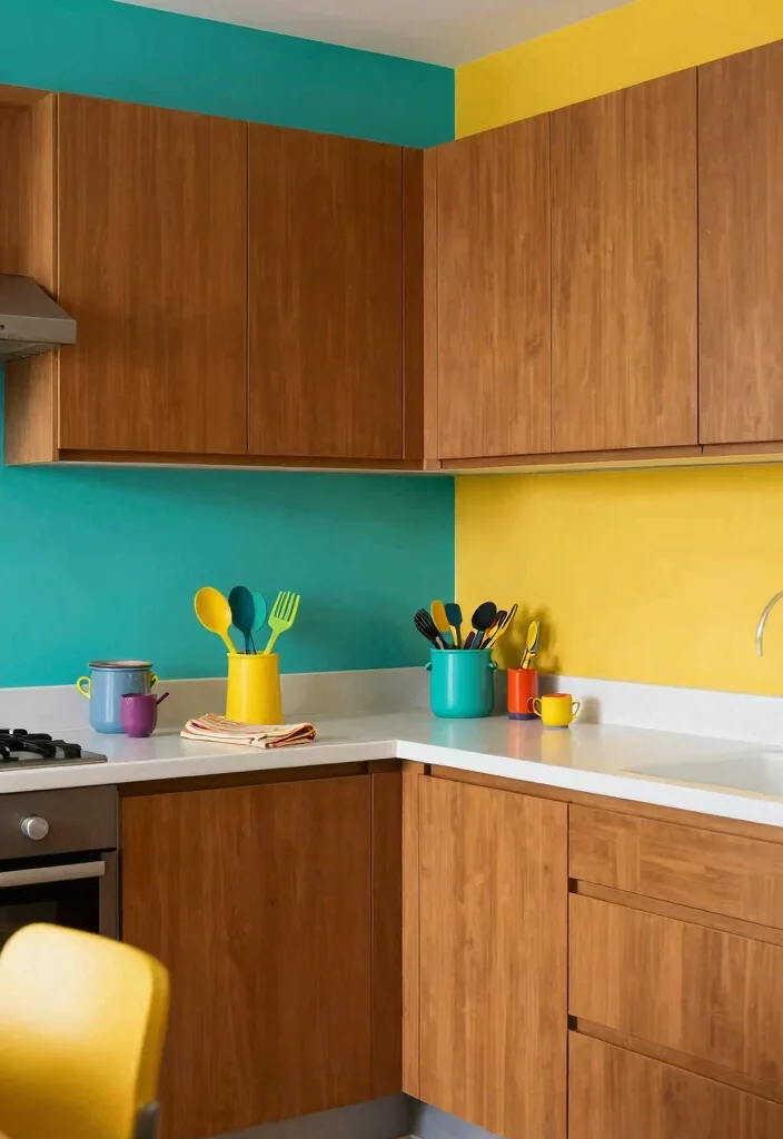 16 Medium Brown Kitchen Cabinets Ideas With Classic Warmth - 10. Bold Color Pairings 1