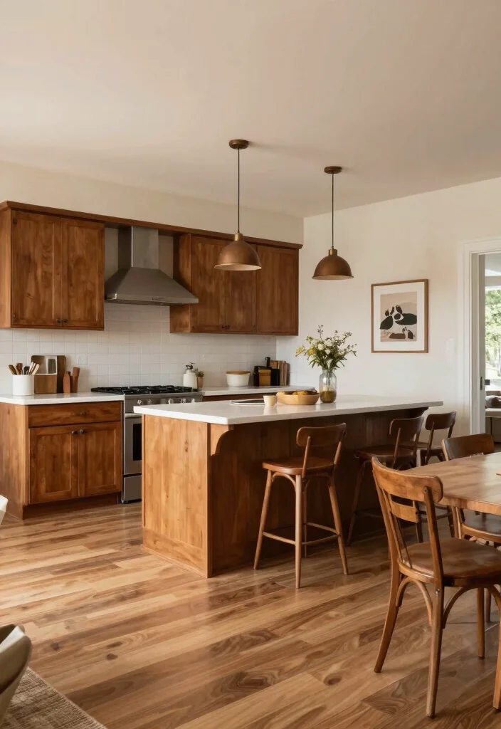 16 Medium Brown Kitchen Cabinets Ideas With Classic Warmth - 12. Open Concept Living 1