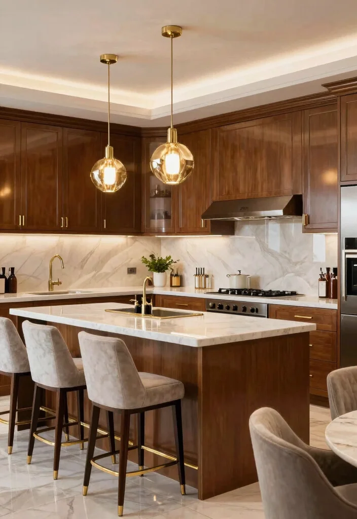 16 Medium Brown Kitchen Cabinets Ideas With Classic Warmth - 7. Luxe Modern Glam 1