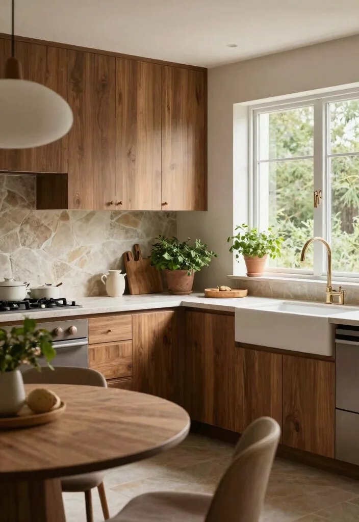 16 Medium Brown Kitchen Cabinets Ideas With Classic Warmth - 9. Nature-Inspired Designs 1
