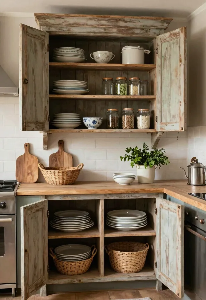 16 Open Cabinets in Kitchen Ideas With Airy Display 10 16 Open Cabinets in Kitchen Ideas With Airy Display - 10. Rustic Open Cabinets with a Farmhouse Flair 1