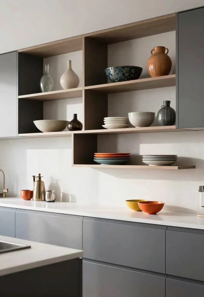 16 Open Cabinets in Kitchen Ideas With Airy Display 11 16 Open Cabinets in Kitchen Ideas With Airy Display - 11. Geometric Open Shelf Designs 1