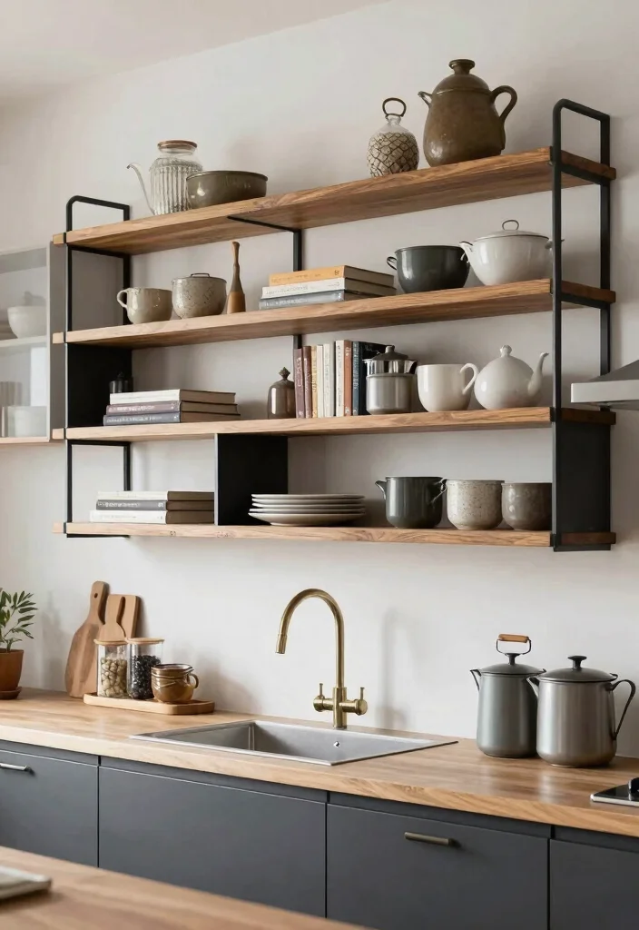 16 Open Cabinets in Kitchen Ideas With Airy Display 12 16 Open Cabinets in Kitchen Ideas With Airy Display - 12. Mix and Match Open Shelving Styles 1