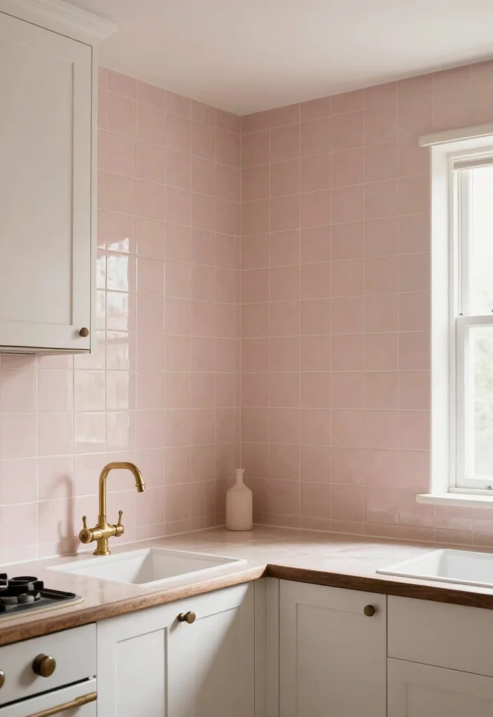 16 Pink Kitchen Tiles Ideas With Playful Energy - 1. Soft Blush Tiles for a Serene Vibe 1