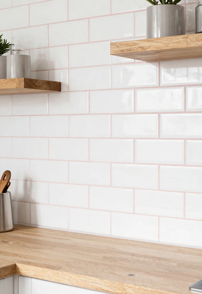16 Pink Kitchen Tiles Ideas With Playful Energy - 13. Subway Tiles with Pink Grout 1