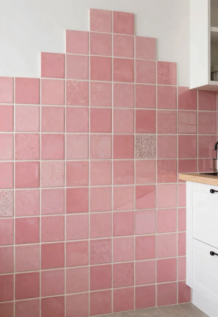 16 Pink Kitchen Tiles Ideas With Playful Energy - 14. Artistic Tile Arrangements in Pink 1