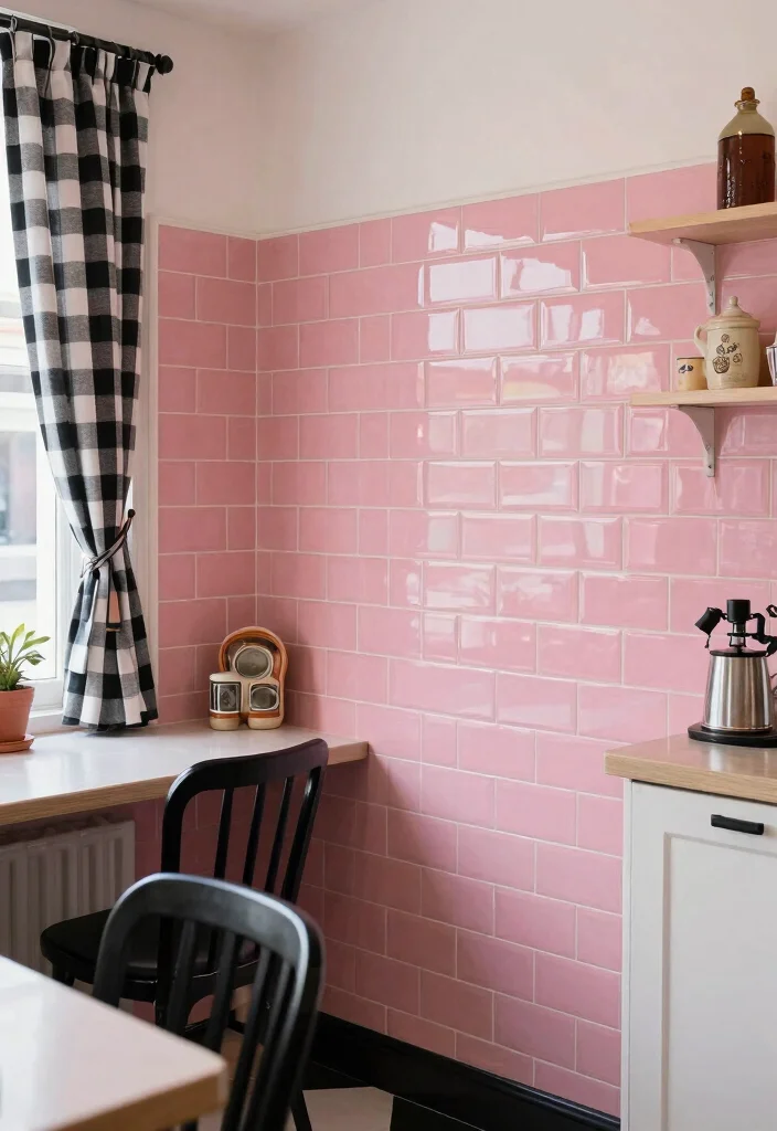 16 Pink Kitchen Tiles Ideas With Playful Energy - 4. Classic Vintage Pink Subway Tiles 1