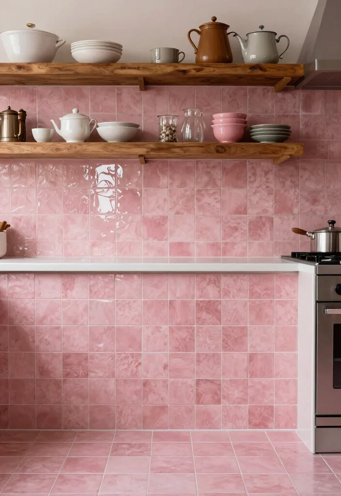 16 Pink Kitchen Tiles Ideas With Playful Energy - 9. Textured Pink Tiles for Depth 1