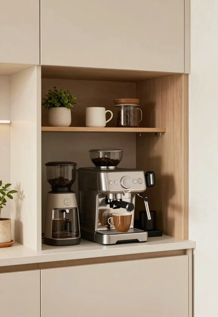 17 Kitchen Appliance Cabinet Ideas That Conceal & Simplify - 12. Compact Coffee Stations 1