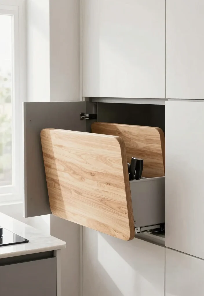 17 Kitchen Appliance Cabinet Ideas That Conceal & Simplify - 15. Cabinetry with Integrated Cutting Boards 1