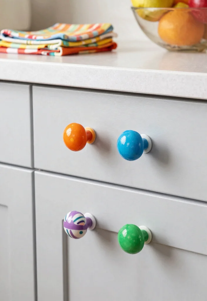 17 Kitchen Cabinet Knobs and Pulls Ideas That Upgrade Instantly 13 17 Kitchen Cabinet Knobs and Pulls Ideas That Upgrade Instantly - 13. Colorful Resin Knobs 1