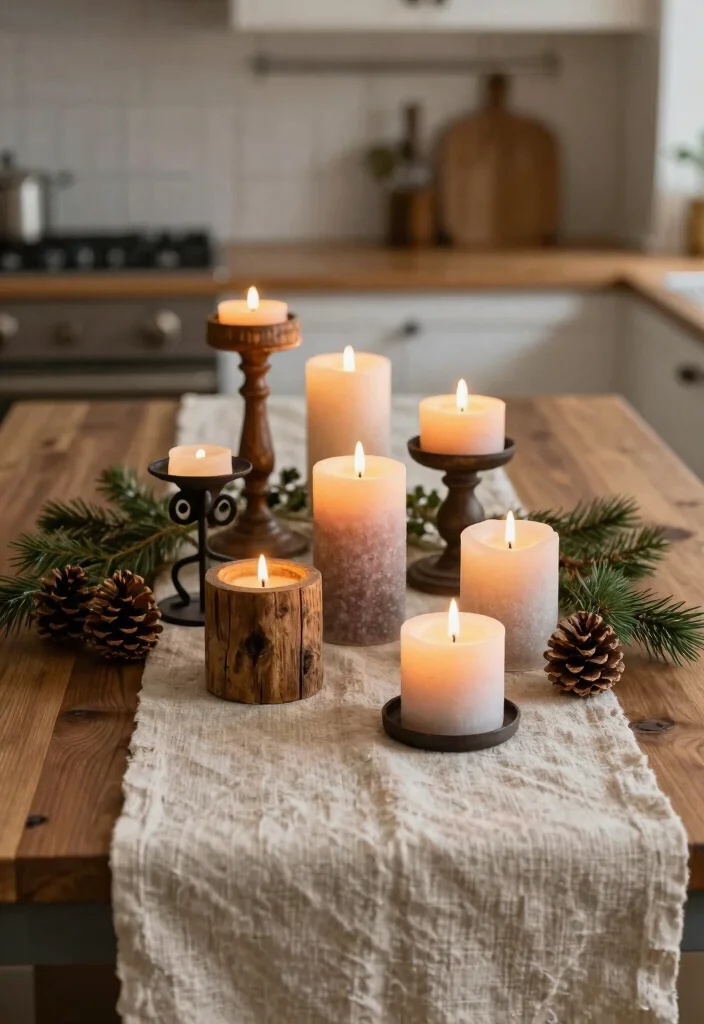 17 Kitchen Island Centerpiece Ideas That Elevate Everyday Style 11 17 Kitchen Island Centerpiece Ideas That Elevate Everyday Style - 11. Classic Candles 1