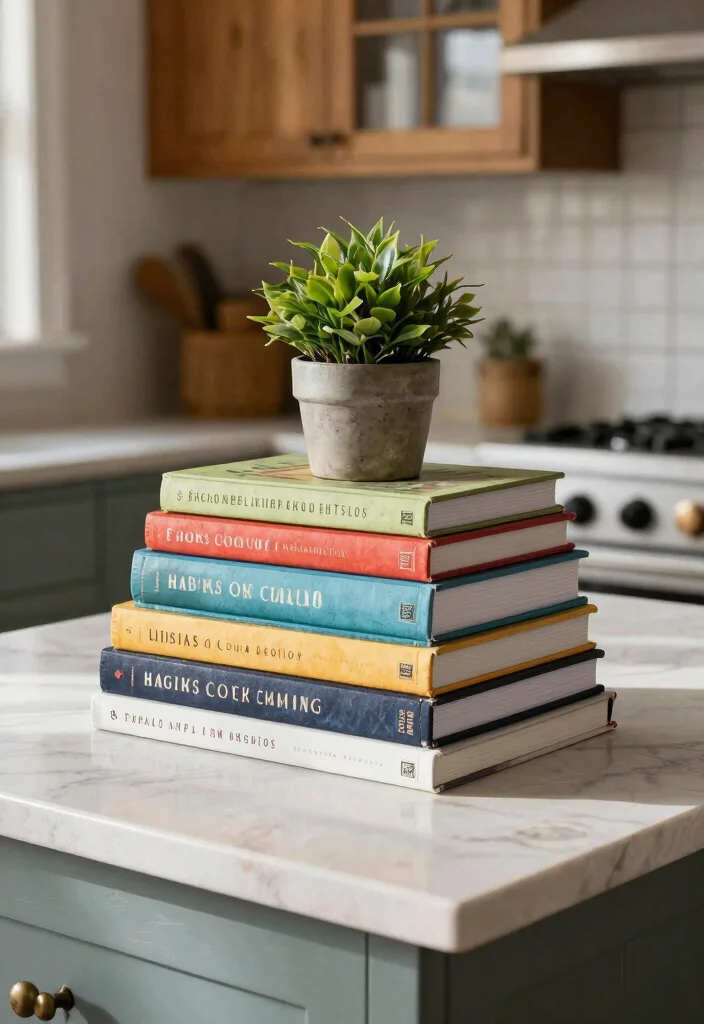 17 Kitchen Island Centerpiece Ideas That Elevate Everyday Style 14 17 Kitchen Island Centerpiece Ideas That Elevate Everyday Style - 14. Stack of Cookbooks 1
