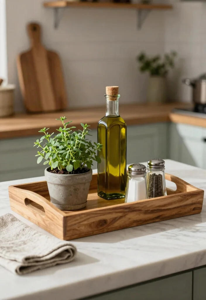 17 Kitchen Island Centerpiece Ideas That Elevate Everyday Style 2 17 Kitchen Island Centerpiece Ideas That Elevate Everyday Style - 2. Stylish Tray Display 1