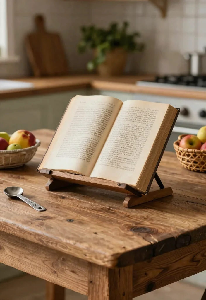 17 Kitchen Island Centerpiece Ideas That Elevate Everyday Style 3 17 Kitchen Island Centerpiece Ideas That Elevate Everyday Style - 3. Vintage Cookbook Stand 1