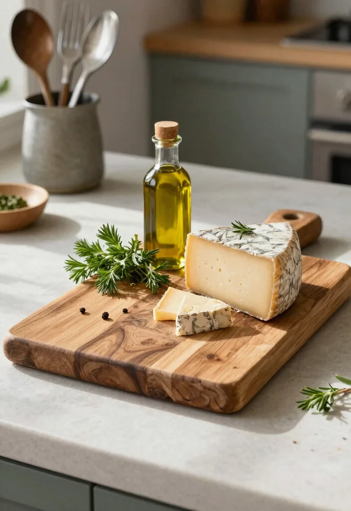 17 Kitchen Island Centerpiece Ideas That Elevate Everyday Style 5 17 Kitchen Island Centerpiece Ideas That Elevate Everyday Style - 5. Rustic Cutting Board Display 1