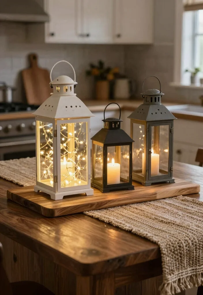 17 Kitchen Island Centerpiece Ideas That Elevate Everyday Style 7 17 Kitchen Island Centerpiece Ideas That Elevate Everyday Style - 7. Decorative Lanterns 1