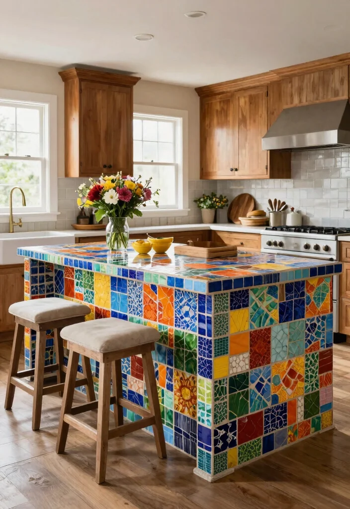 17 Kitchen Island Ideas With Seating That Bring Everyone Together - 12. The Mosaic Tile Island 1