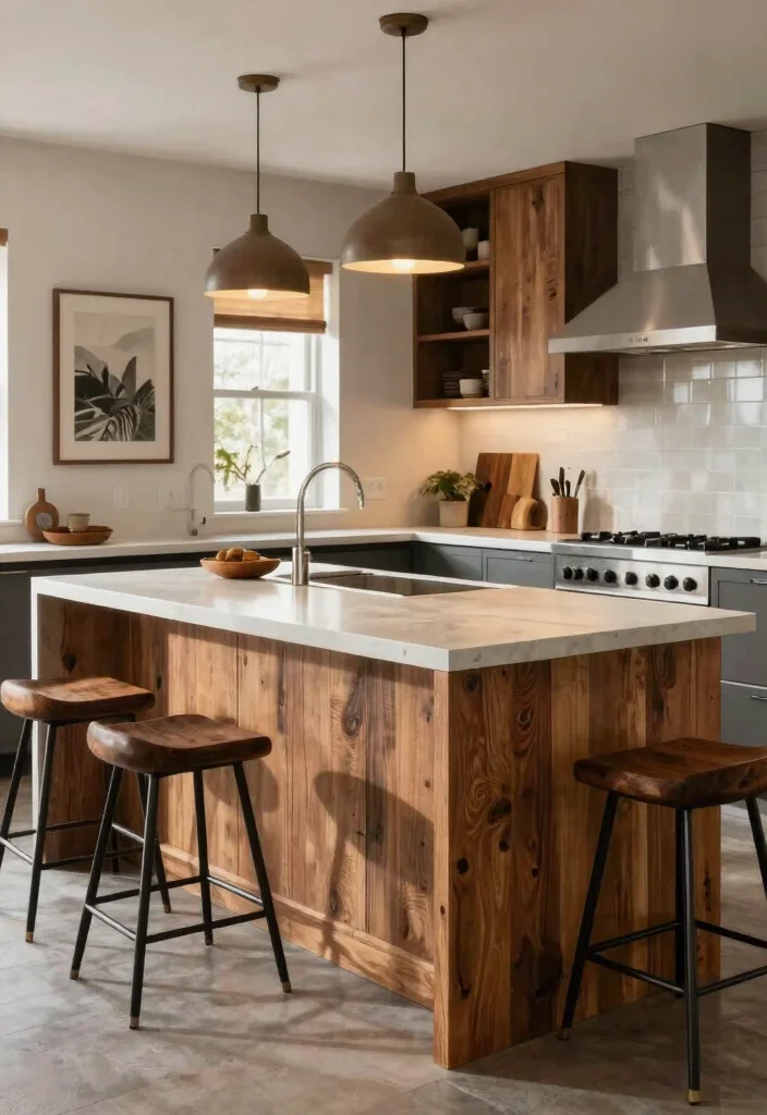 17 Kitchen Island Ideas With Seating That Bring Everyone Together - 16. The Contemporary Island with Rustic Elements 1