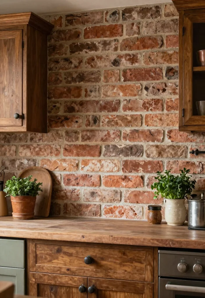 17 Kitchen Wall Tiles Backsplash Ideas With Stylish Detail - 13. Rustic Brick Tiles 1