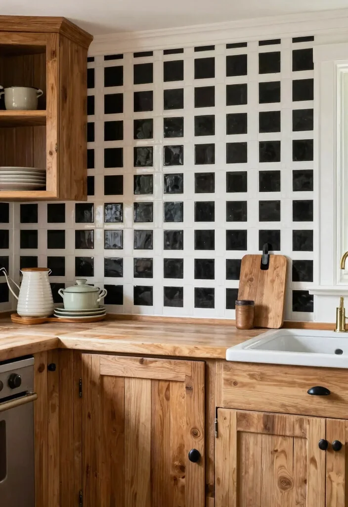17 Kitchen Wall Tiles Backsplash Ideas With Stylish Detail - 16. Farm-Inspired Checkered Tiles 1
