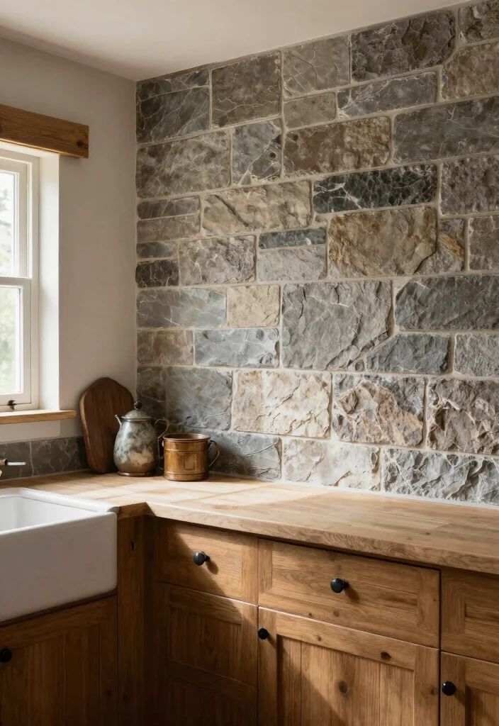 17 Kitchen Wall Tiles Backsplash Ideas With Stylish Detail - 5. Textured Stone Tiles 1