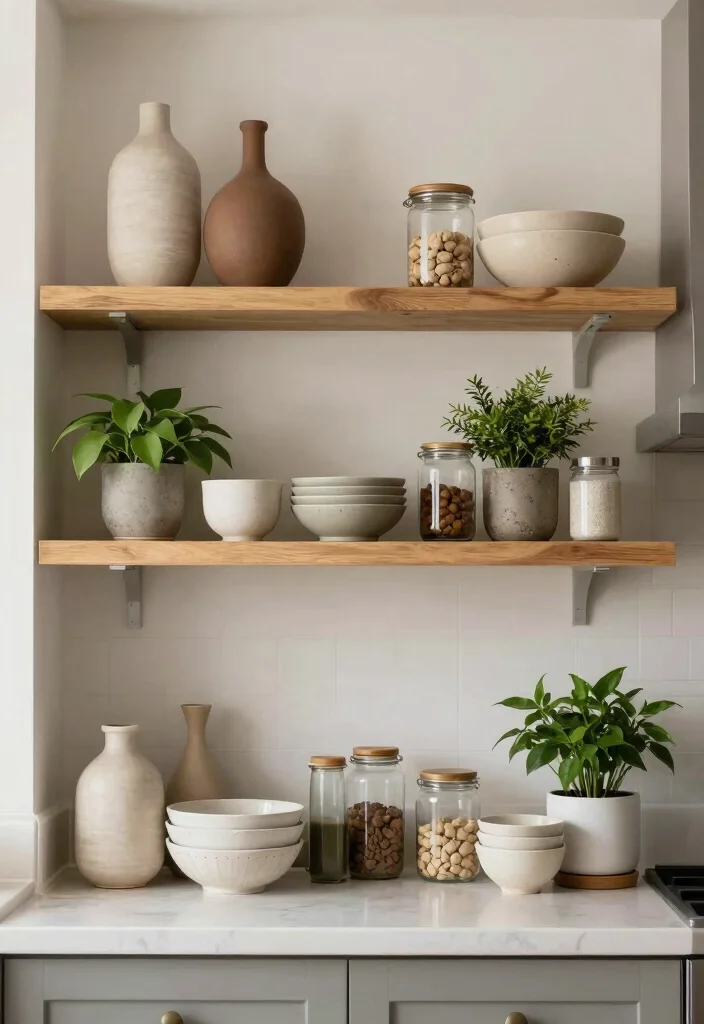 17 Shelf Decor Kitchen Ideas That Look Effortlessly Styled 14 17 Shelf Decor Kitchen Ideas That Look Effortlessly Styled - 14. High and Low Displays 1