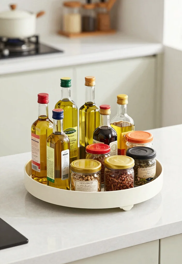 17 Small Kitchen Counter Organization Ideas That Stay Tidy - 11. Use a Lazy Susan for Condiments 1