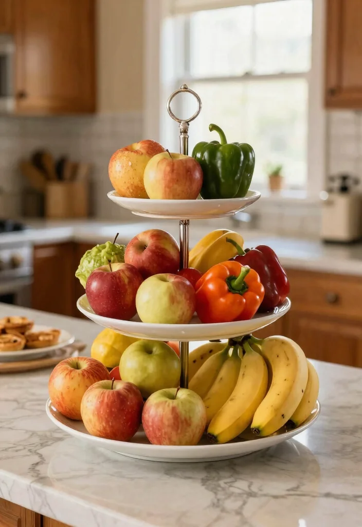 17 Small Kitchen Counter Organization Ideas That Stay Tidy - 5. Tiered Stands for Fruits and Vegetables 1