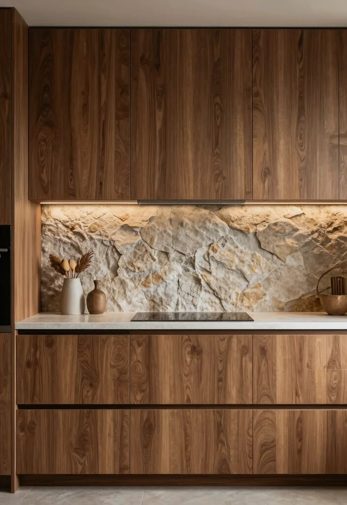 17 Teak Kitchen Cabinets Ideas With Natural Luxury 13 17 Teak Kitchen Cabinets Ideas With Natural Luxury - 13. Textured Teak & Stone 1