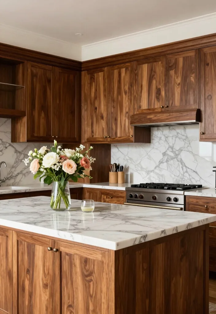 17 Teak Kitchen Cabinets Ideas With Natural Luxury 8 17 Teak Kitchen Cabinets Ideas With Natural Luxury - 8. Teak & Marble Fusion 1