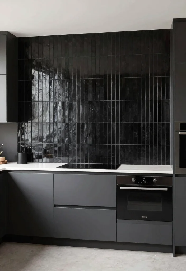18 Black Tile Backsplash Kitchen Ideas With Dramatic Style - 12. Vertical Black Tile Layout 1