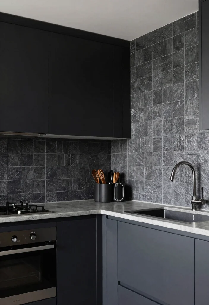 18 Black Tile Backsplash Kitchen Ideas With Dramatic Style - 17. Black and Textured Grey 1