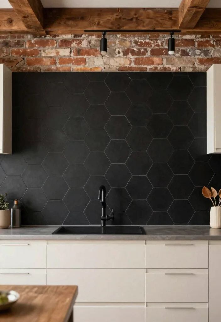 18 Black Tile Backsplash Kitchen Ideas With Dramatic Style - 2. Matte Black Hexagon Tiles 1