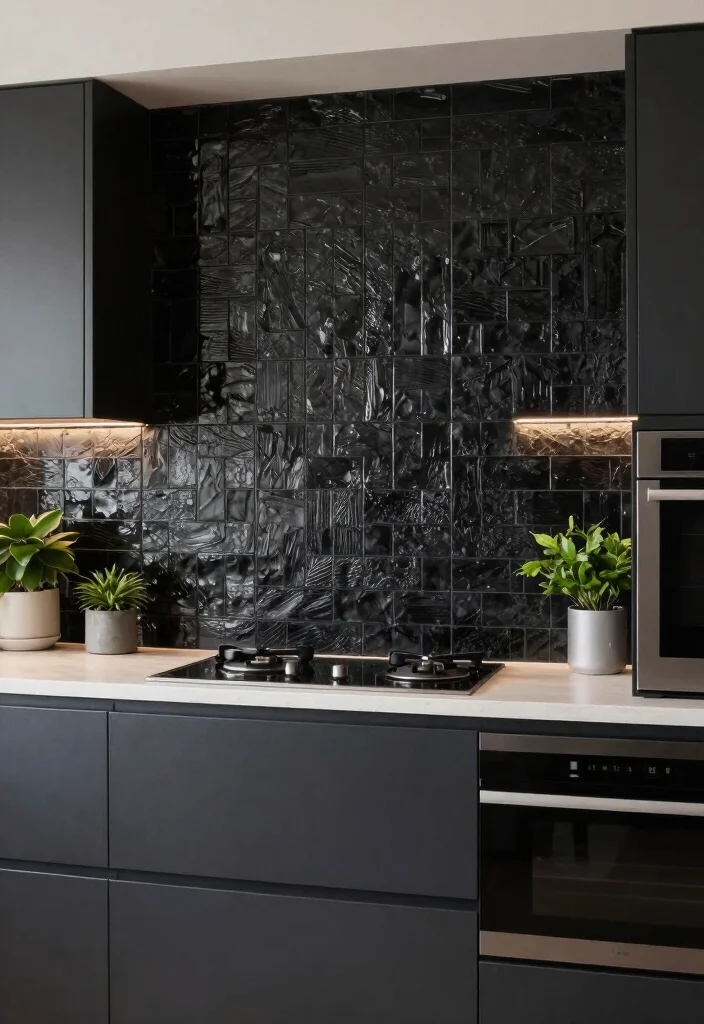 18 Black Tile Backsplash Kitchen Ideas With Dramatic Style - 3. Textured Black Tiles 1