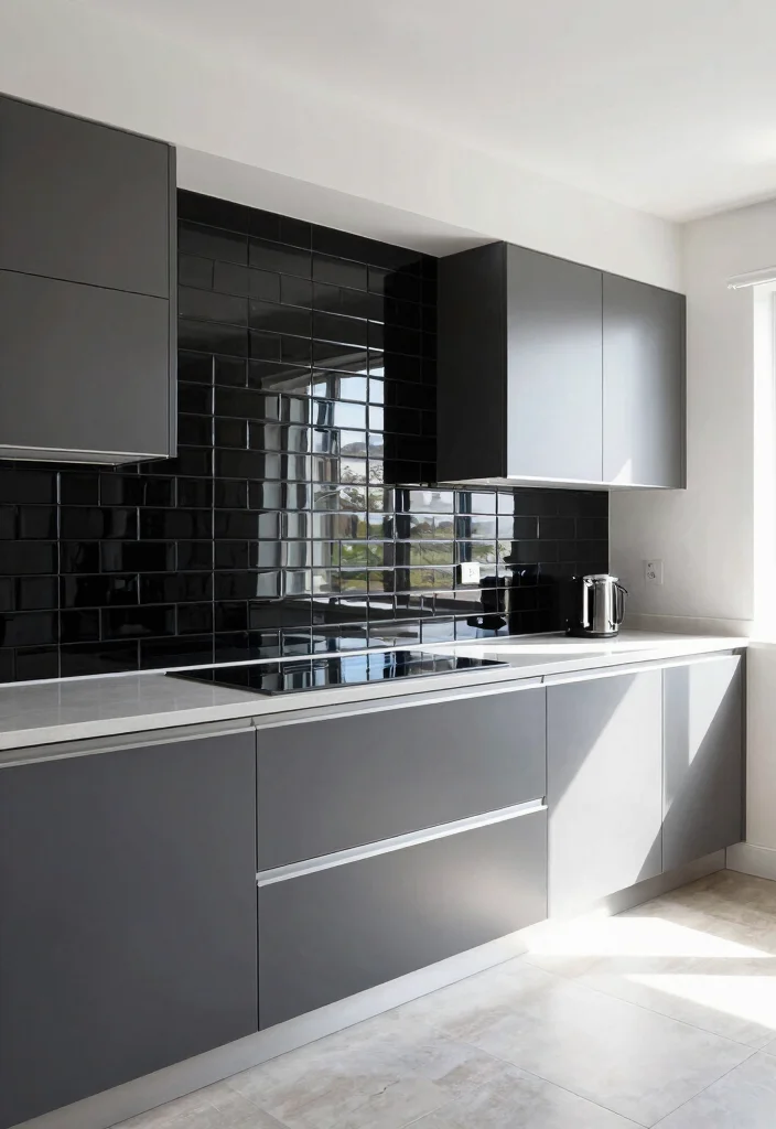 18 Black Tile Backsplash Kitchen Ideas With Dramatic Style - 5. Black Glass Tiles 1