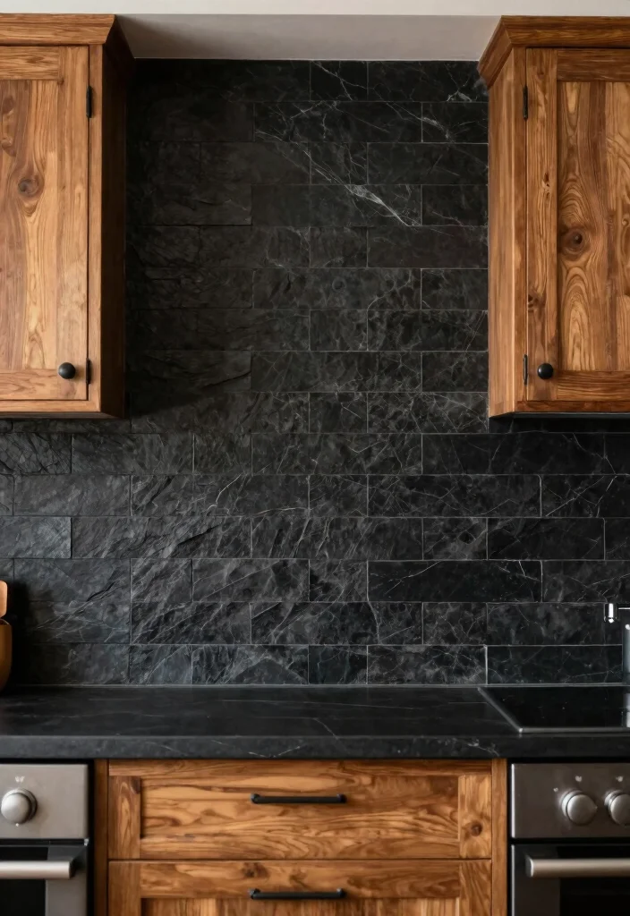 18 Black Tile Backsplash Kitchen Ideas With Dramatic Style - 6. Black Slate Tiles 1