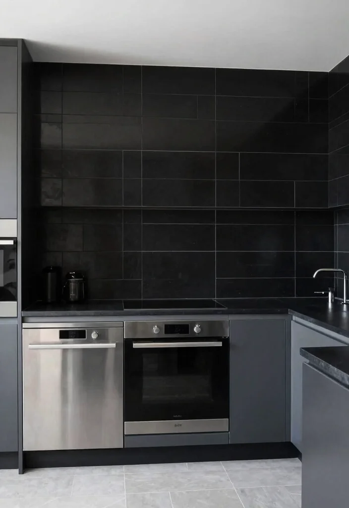 18 Black Tile Backsplash Kitchen Ideas With Dramatic Style - 7. Large Format Black Tiles 1