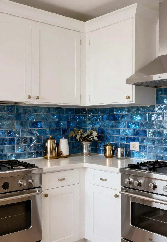 18 Blue Tile Backsplash Kitchen Ideas That Pop Beautifully 12 18 Blue Tile Backsplash Kitchen Ideas That Pop Beautifully - 12. Blue Shimmering Glass Tiles 1