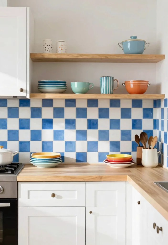 18 Blue Tile Backsplash Kitchen Ideas That Pop Beautifully 13 18 Blue Tile Backsplash Kitchen Ideas That Pop Beautifully - 13. Blue and White Checkerboard Tiles 1