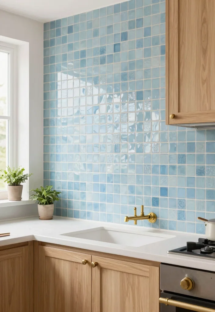 18 Blue Tile Backsplash Kitchen Ideas That Pop Beautifully 2 18 Blue Tile Backsplash Kitchen Ideas That Pop Beautifully - 2. Soft Sky Blue Mosaic Tiles 1
