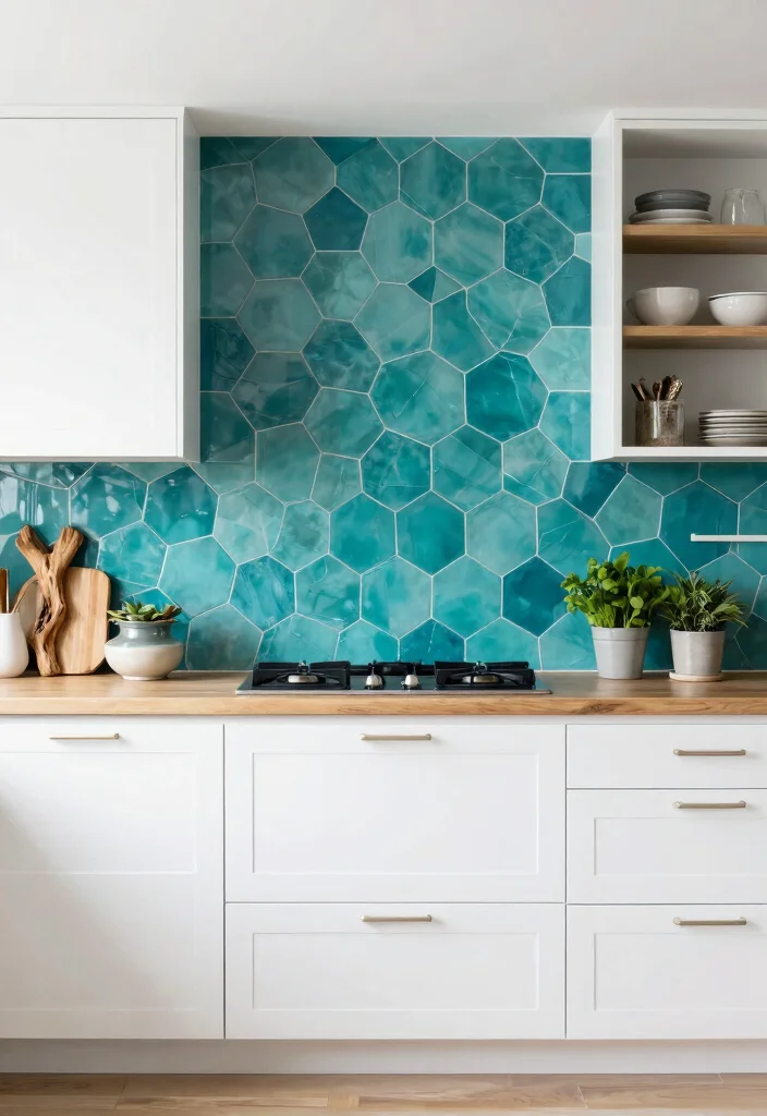 18 Blue Tile Backsplash Kitchen Ideas That Pop Beautifully 3 18 Blue Tile Backsplash Kitchen Ideas That Pop Beautifully - 3. Bold Teal Hexagon Tiles 1
