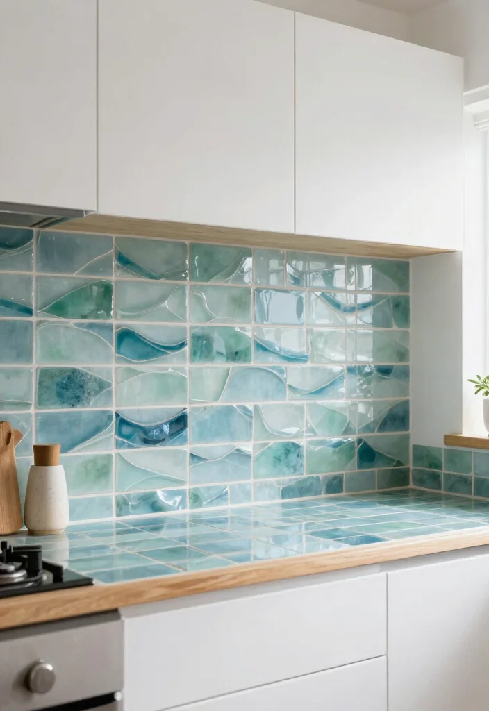18 Blue Tile Backsplash Kitchen Ideas That Pop Beautifully 4 18 Blue Tile Backsplash Kitchen Ideas That Pop Beautifully - 4. Sea Glass Inspired Tiles 1
